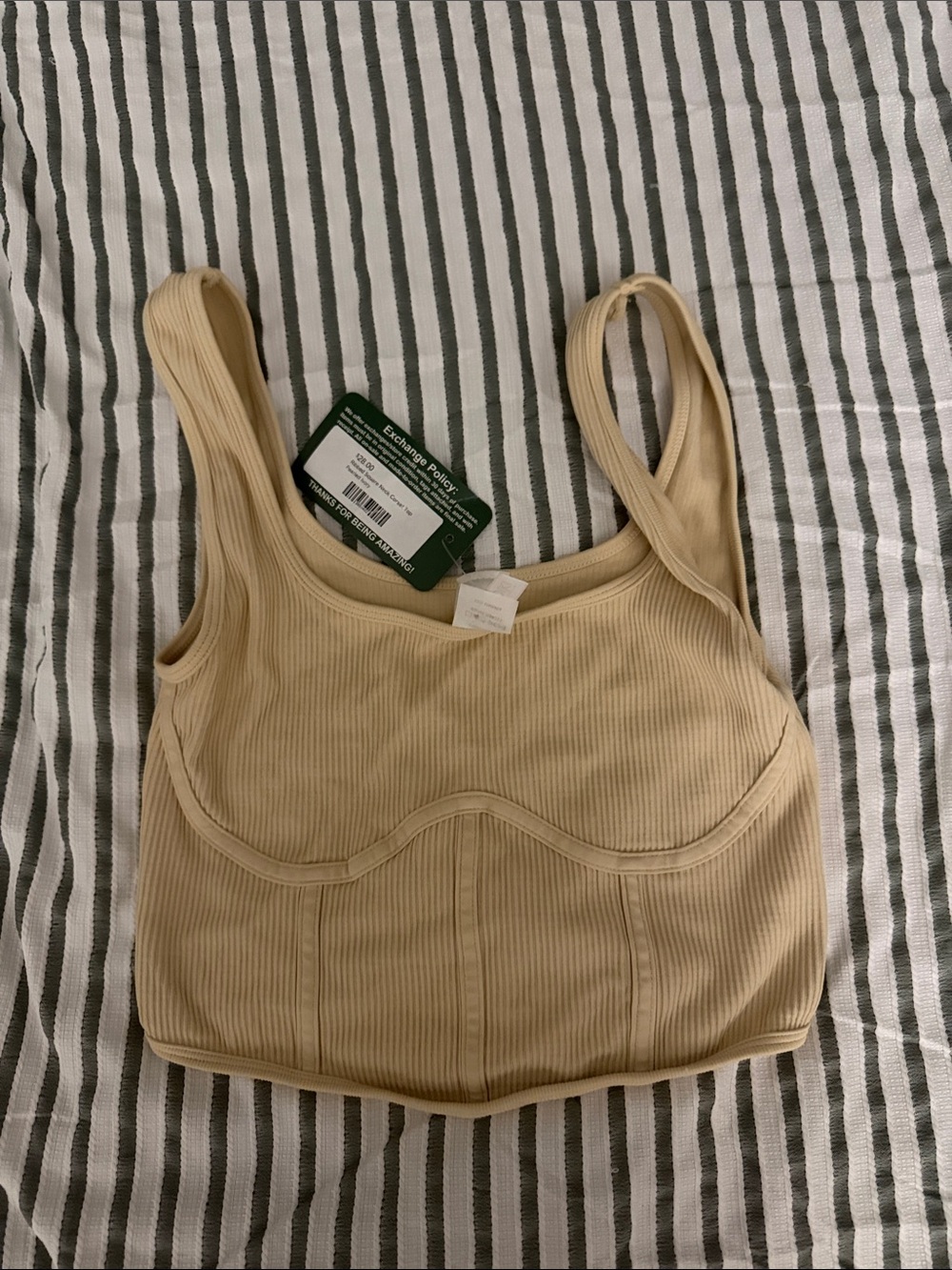 Nikibiki Ribbed Bust-Seam Cropped Tank - Beige